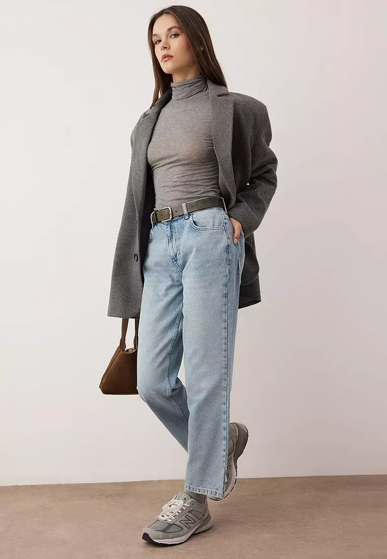 Light Blue High Waist Straight Jeans