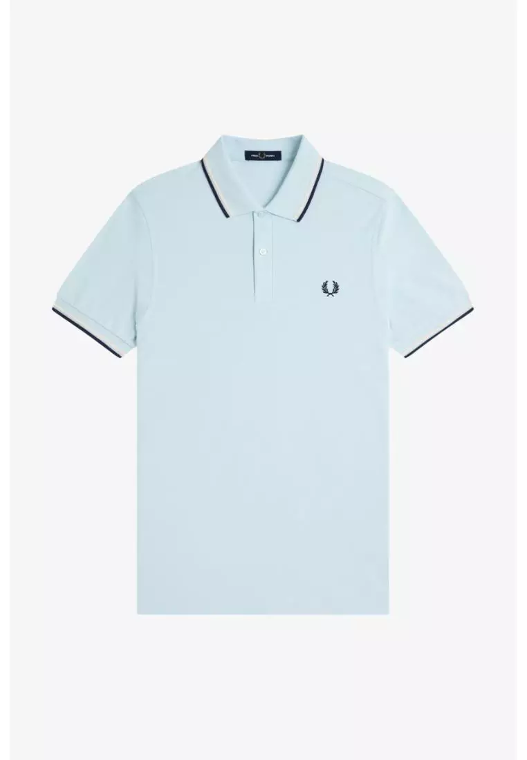 Fred Perry M3600 Twin Tipped Fred Perry Shirt (Light Ice / Silky Peach / Tennis Blue）
