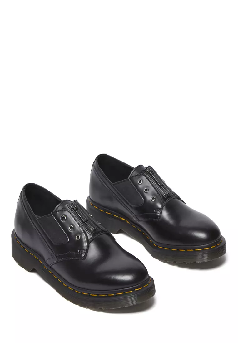 1461 Gusset Polished Smooth Leather Slip-On Oxford Shoes Black - Women