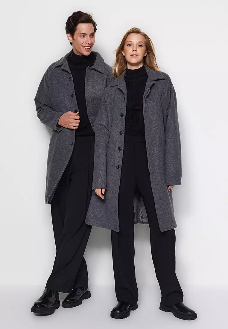 Anthracite Unisex Regular Fit Wool Blend Winter Coat