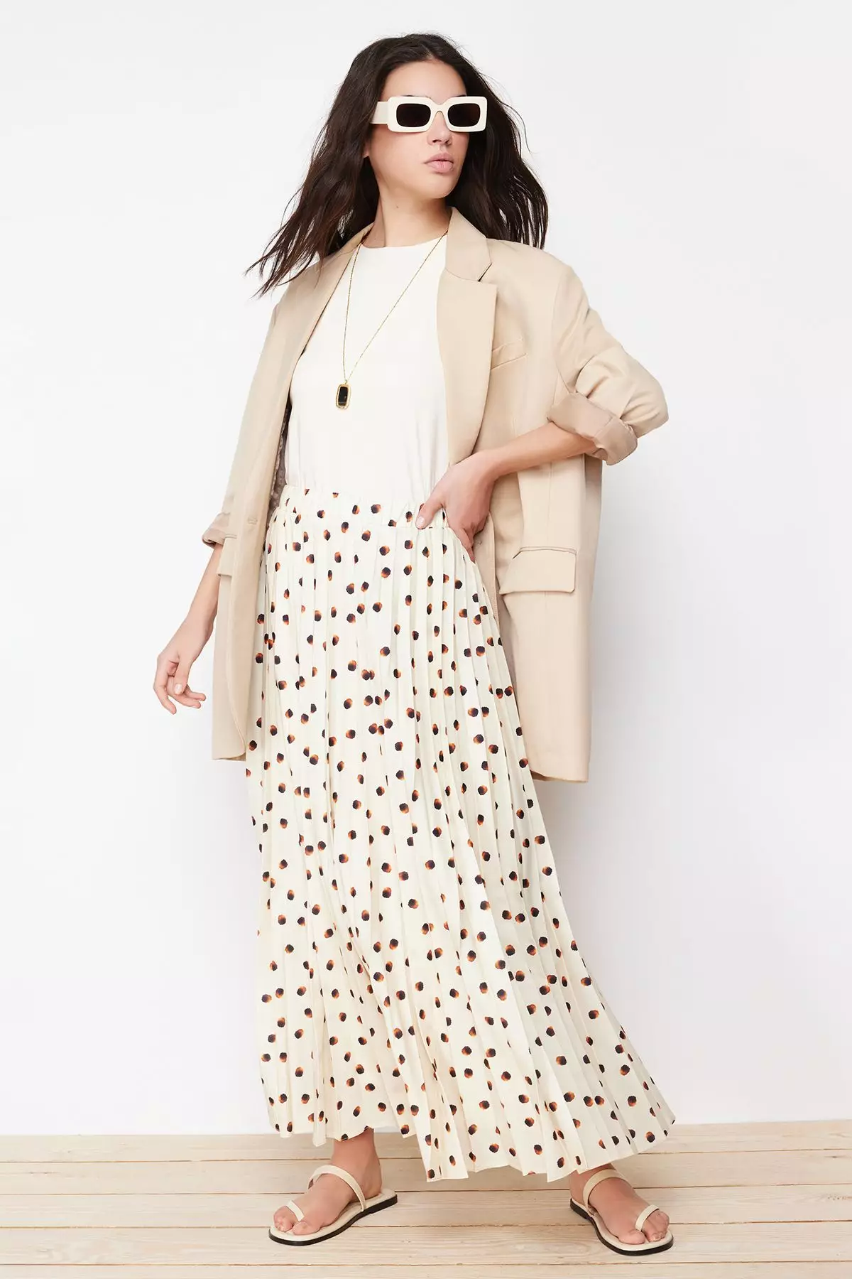 Polka-Dot Pleated Skirt
