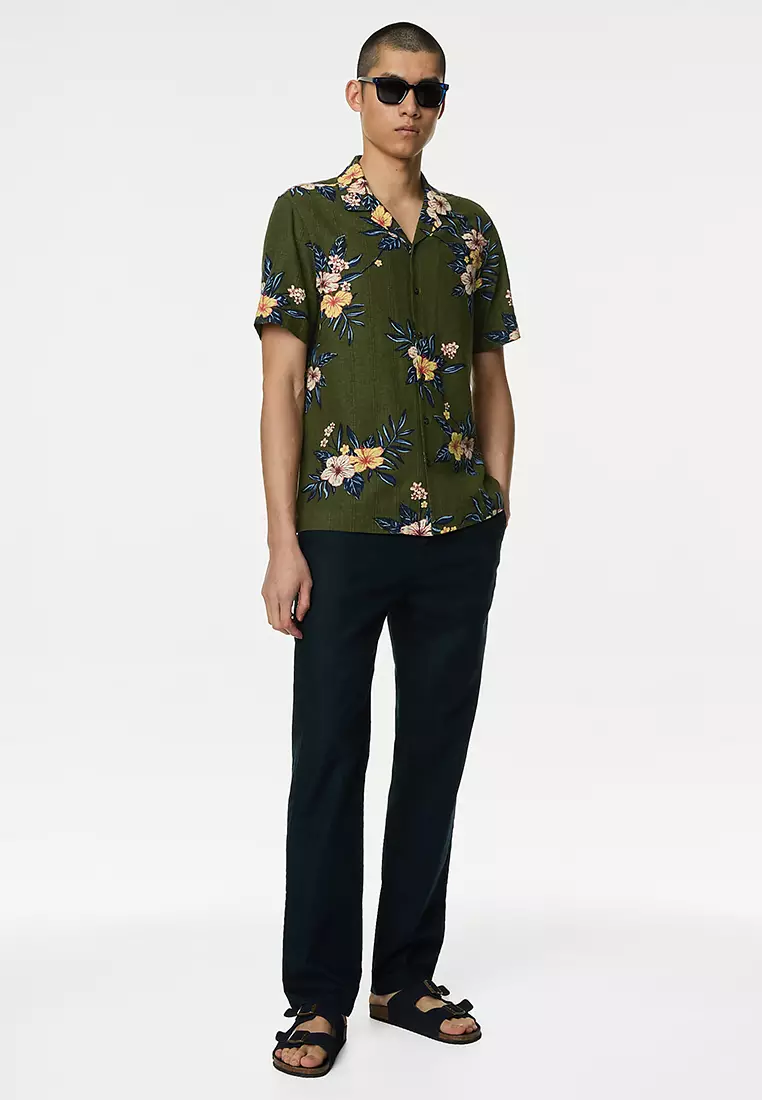 Easy Iron Linen Blend Floral Shirt