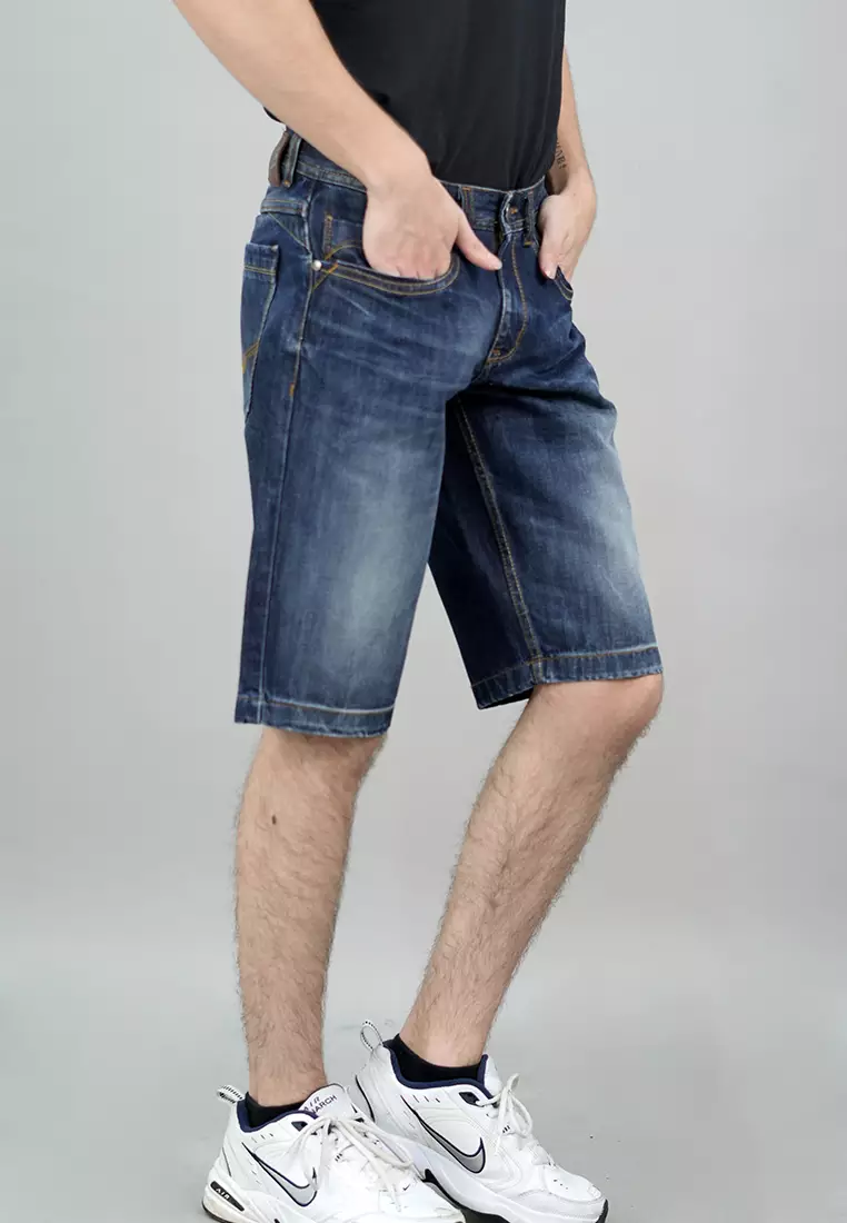 LGS - Celana Pendek Jeans Pria Motif Washed Whiskers Blue Denim - JSS.416.P079.A666.C