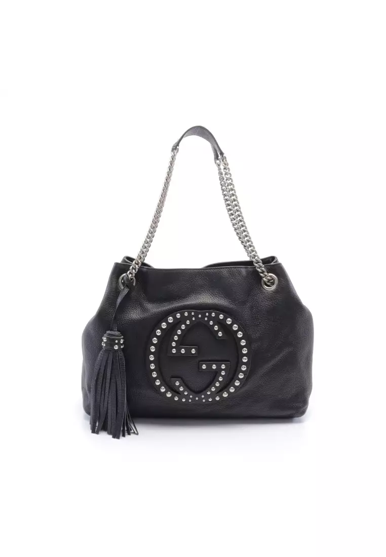 Gucci soho black leather discount shoulder bag with chain strap