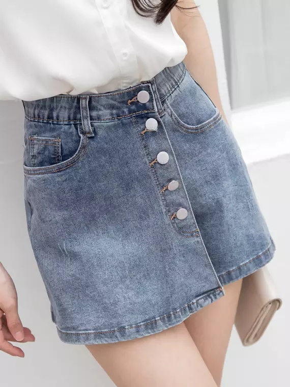 Elastic waist 2024 denim skirt short