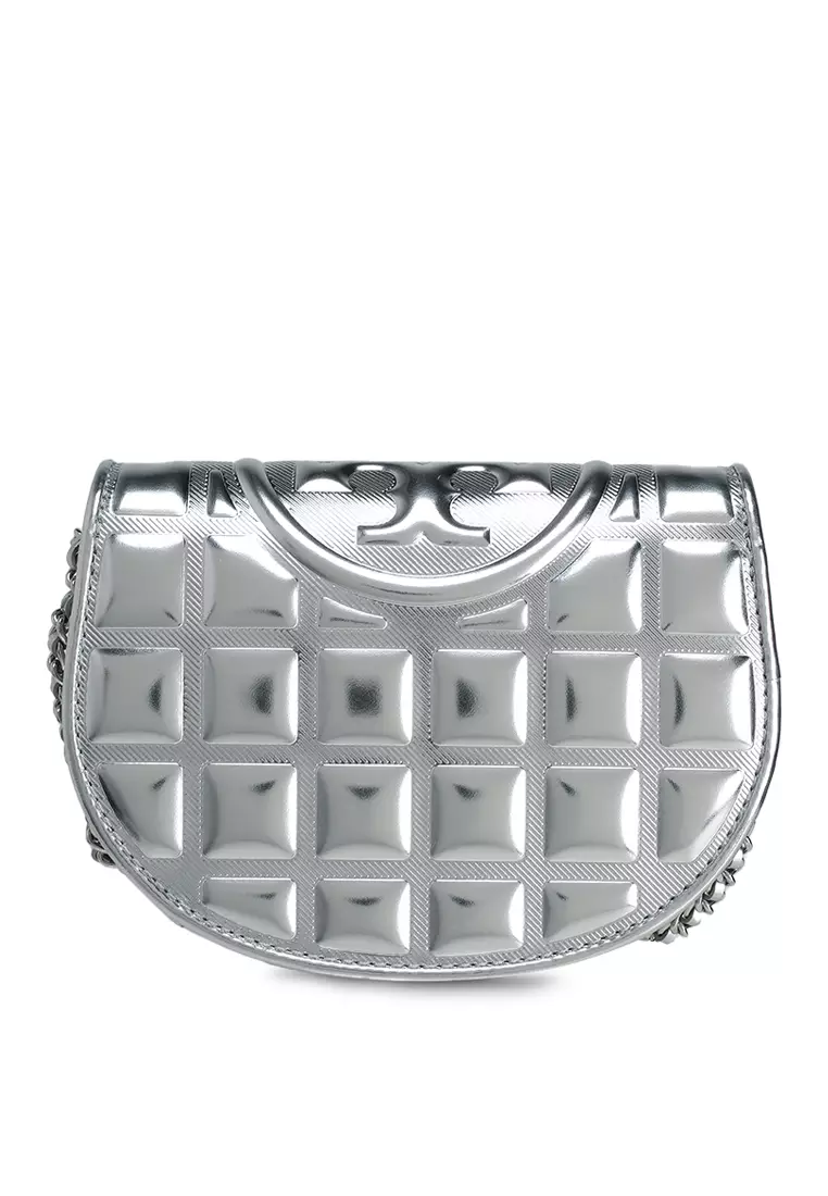 TORY BURCH Fleming Metallic Square Quilt Mini Chain Wallet
