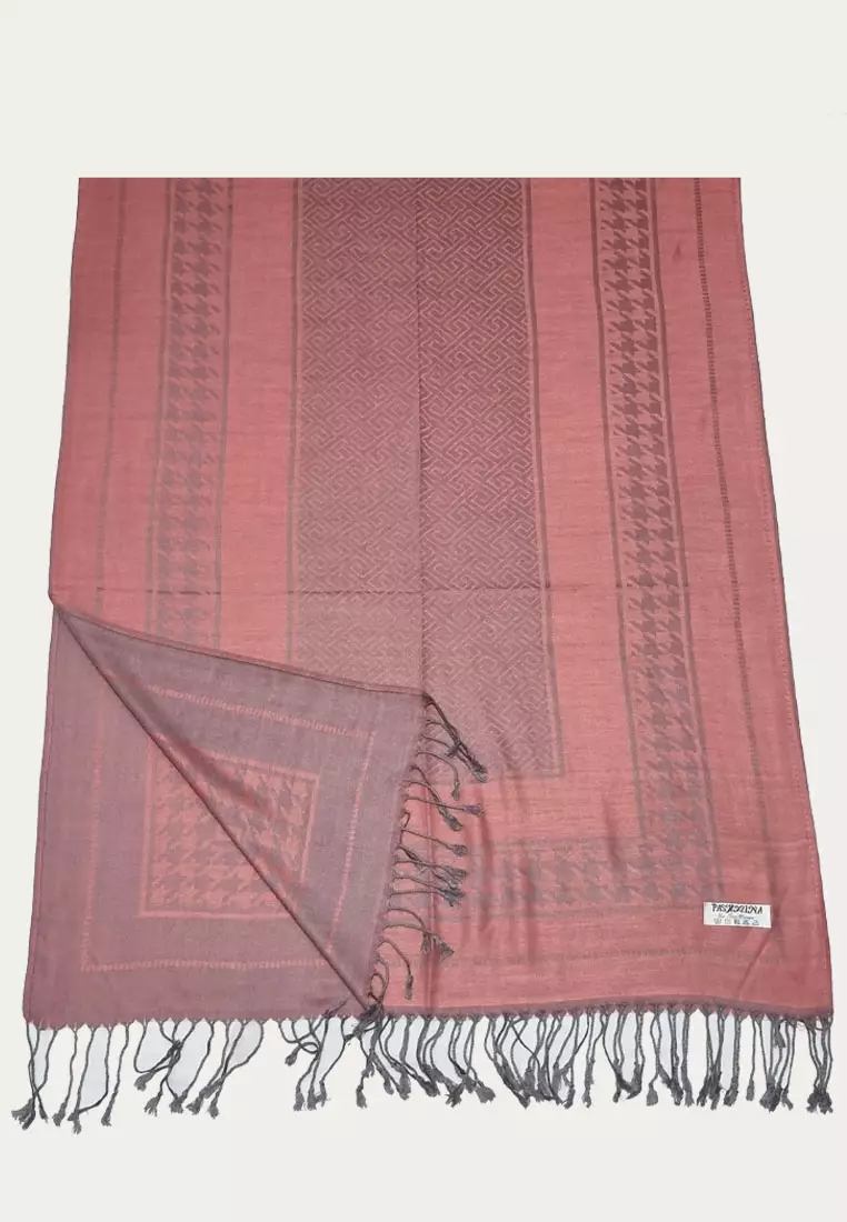 Houndstooth Pattern Viscose Pashmina Shawl Syal Wanita Blush
