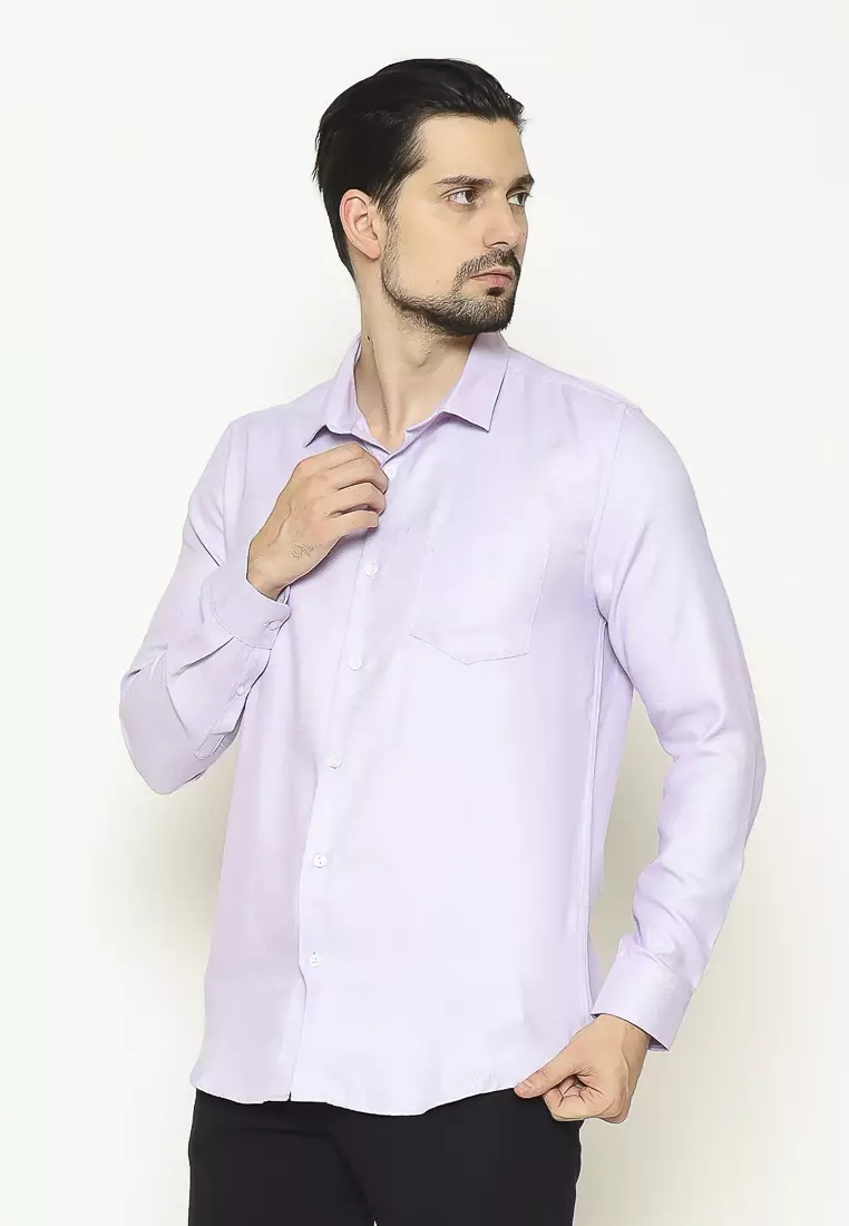 MAGINOT Kemeja Pria Basic Texture Panjang LIGHT PURPLE