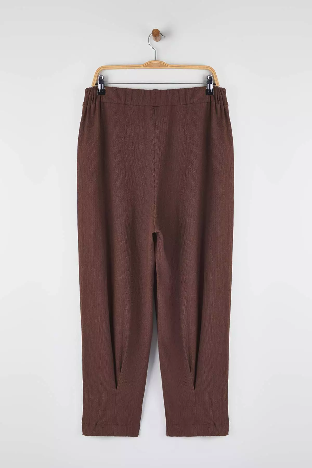 Brown Carrot Fit Elastic Waist Knitted Plus Size Trousers