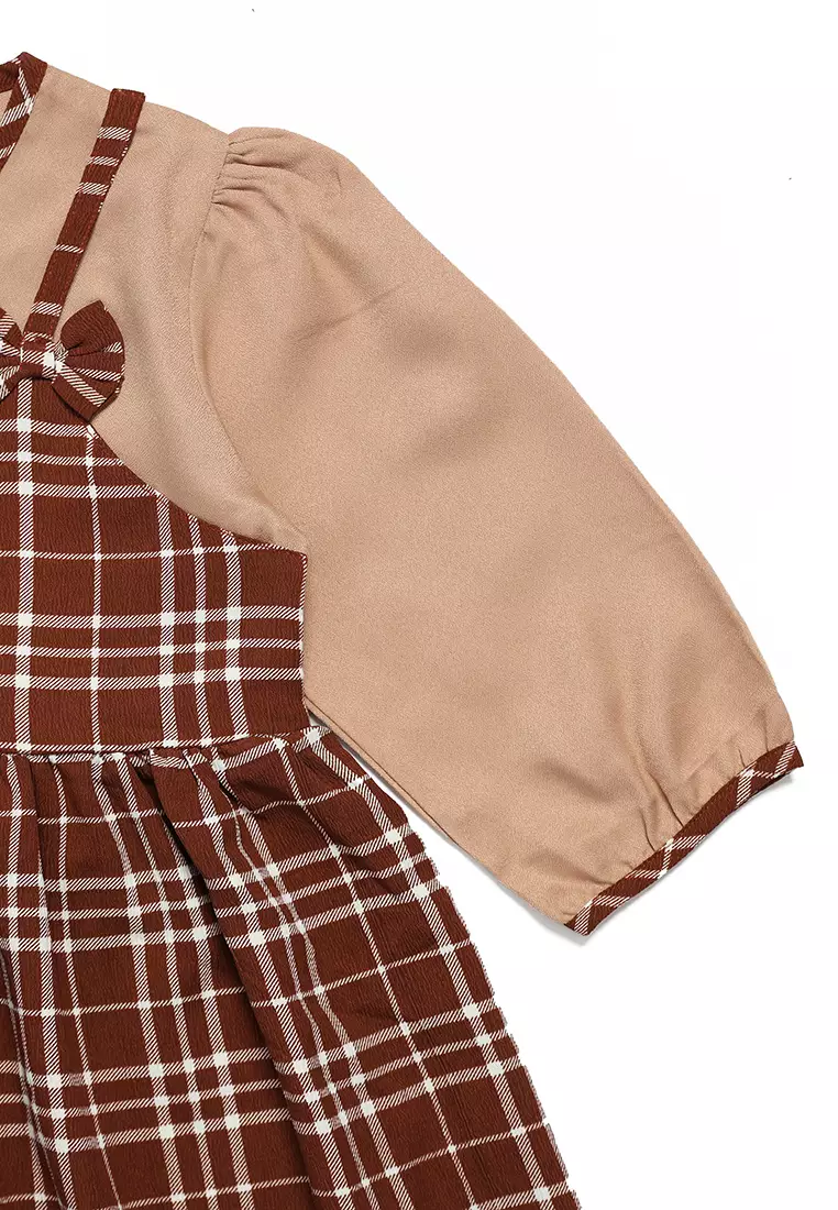 Dress Anak Perempuan Kotak Pita Maroon - CUTE