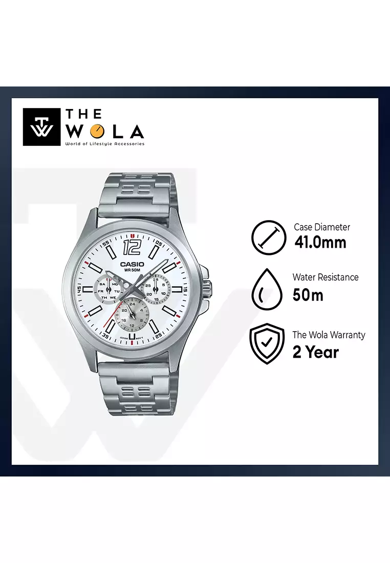 Men's Analog Watch MTP-E350D-7BV Silver Stianless Steel Band Watch for men