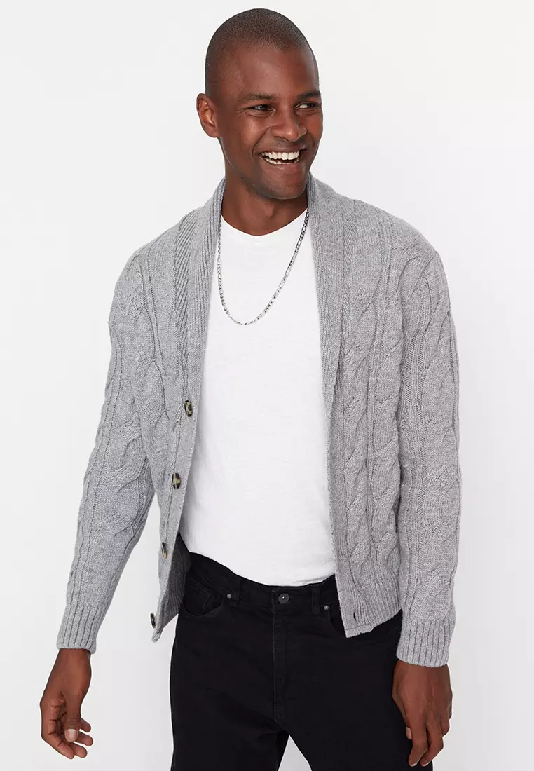 Shawl Collared Slim Fit Knit Cardigan