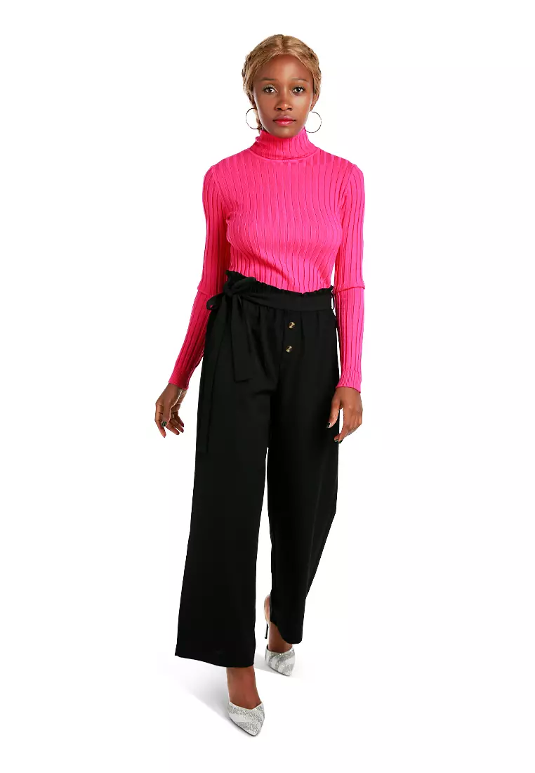 Black Multi Button High Waisted Pants