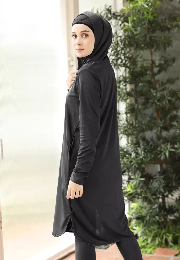 Zelena - Elle Tracksuit Hoodie Sport | Tunic Olahraga Lari Bersepeda - Black