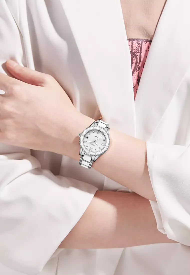 Jam Tangan Wanita Korea Berlian Original Anti Air Tali Keramik Jam Tangan Cewek New Wanita silverwhite