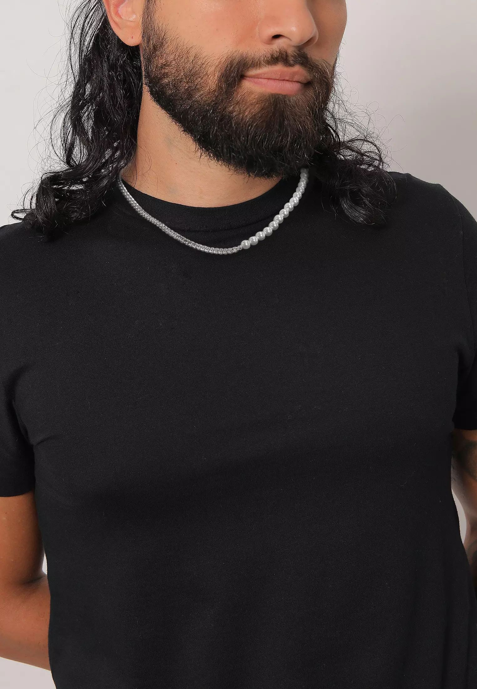 Necklace Men Curb Solid Shell Core Pearls