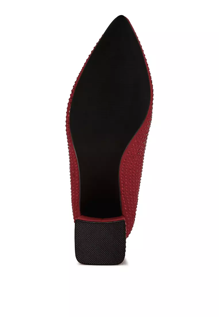 Rhinestones Embellished Pumps in Red