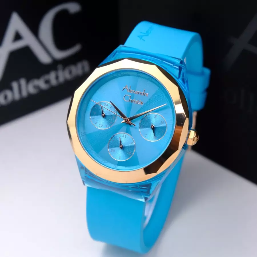Alexandre Christie 2808 Karet Biru Ring Rosegold Cewek