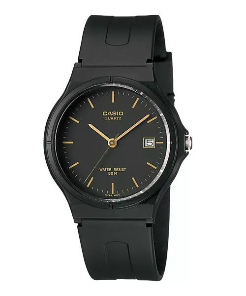 Casio MW-59-1EVDF Karet Hitam Dasar Hitam Dial Gold