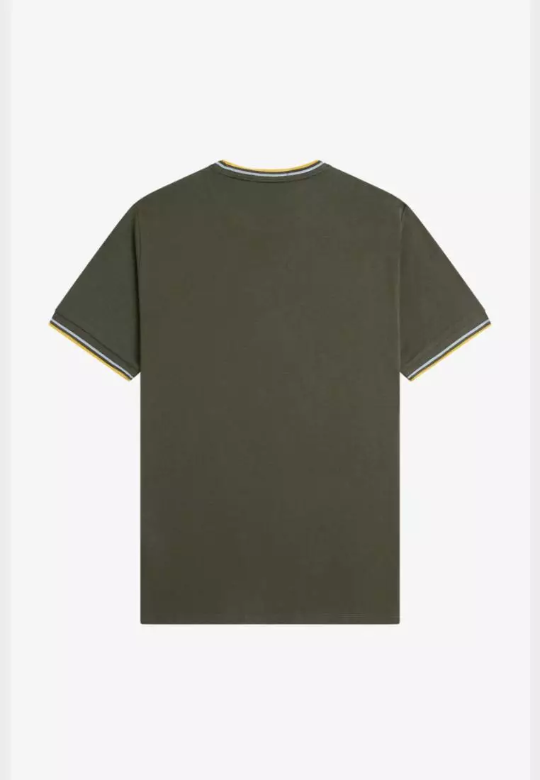 Fred Perry M1588 Twin Tipped T-Shirt (Hunting Green / Light Ice / Lemon Barley)
