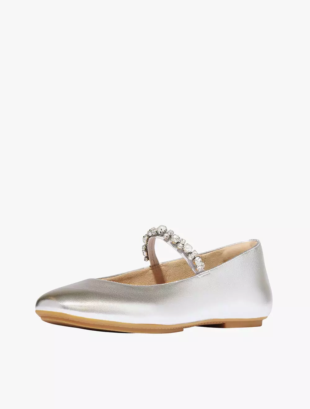 Fitflop Delicato Pearls-And-Crystal Leather Women's Ballet Flats - Silver