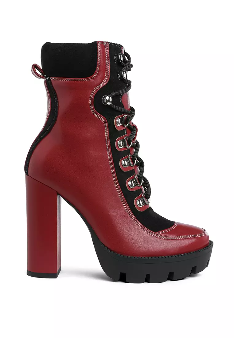 Discount on London Rag  shoes - SKU: High Heel Lace-Up Biker Boot In Burgundy Black