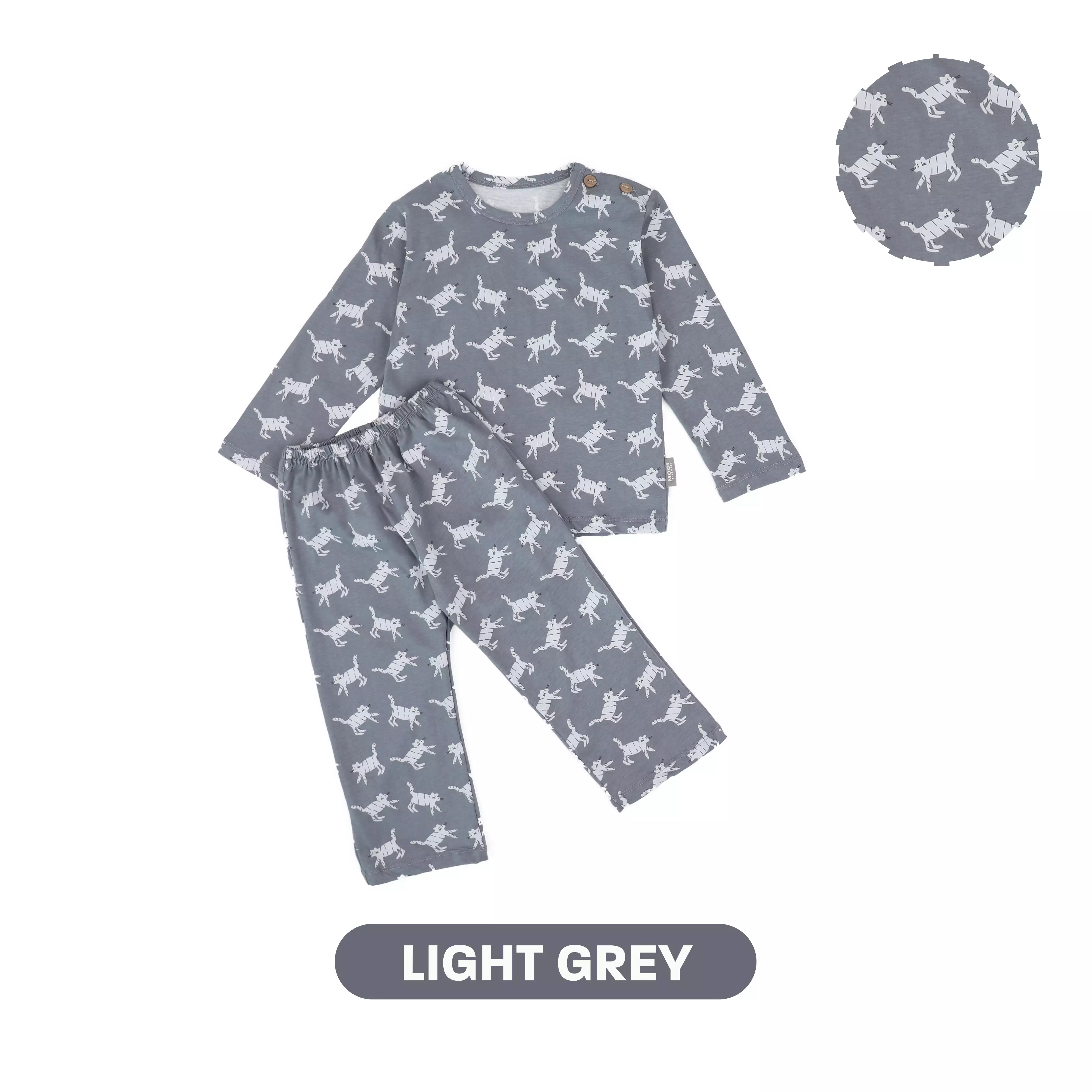 Mooi Setelan Piyama Anak Mikio Pajamas Set Print - Light Grey