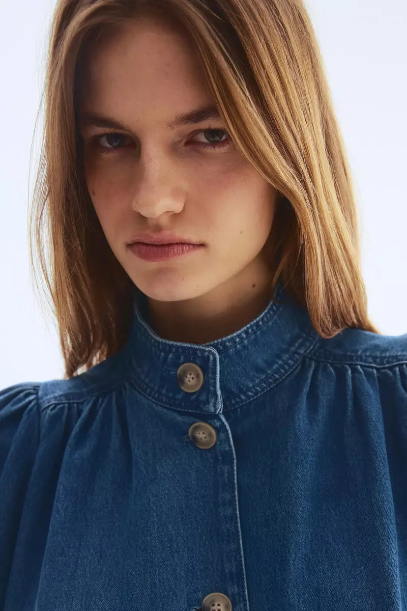 Puff-sleeved twill jacket