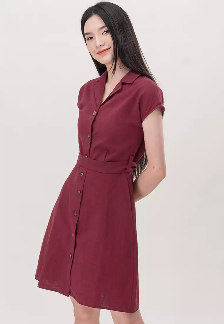 Plain B. Plain B. Linen Short Sleeve Collar Mini Dinner Dress Red 2024 ...