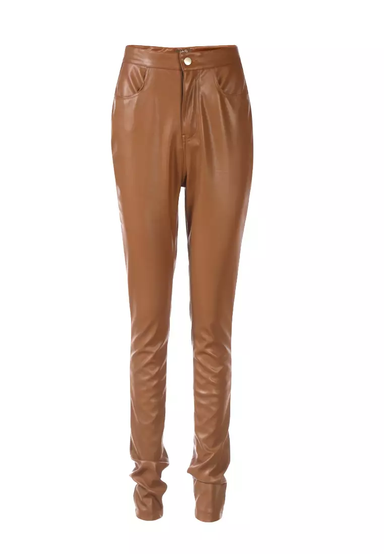 Buy London Rag Chocolate Faux Leather High Waist Skinny Trousers