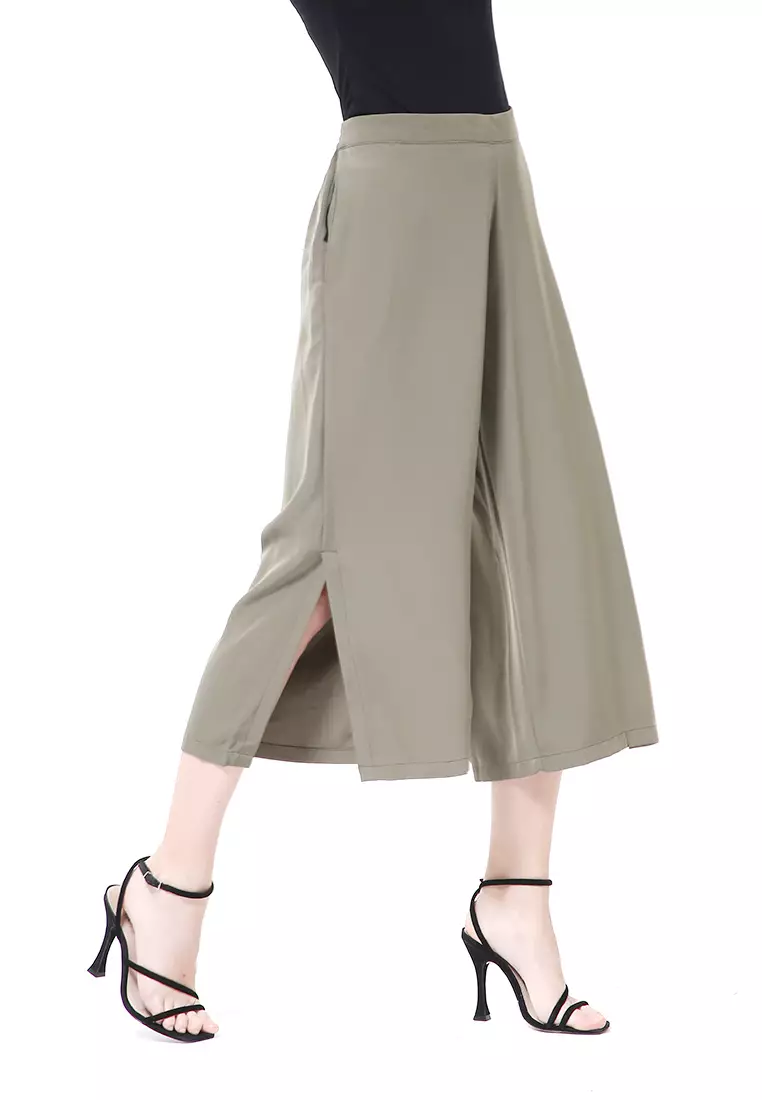 Stella Celana Kulot Wanita Belah Samping Side Slit Culottes Pants Material Crepe ORIGINAL - Army