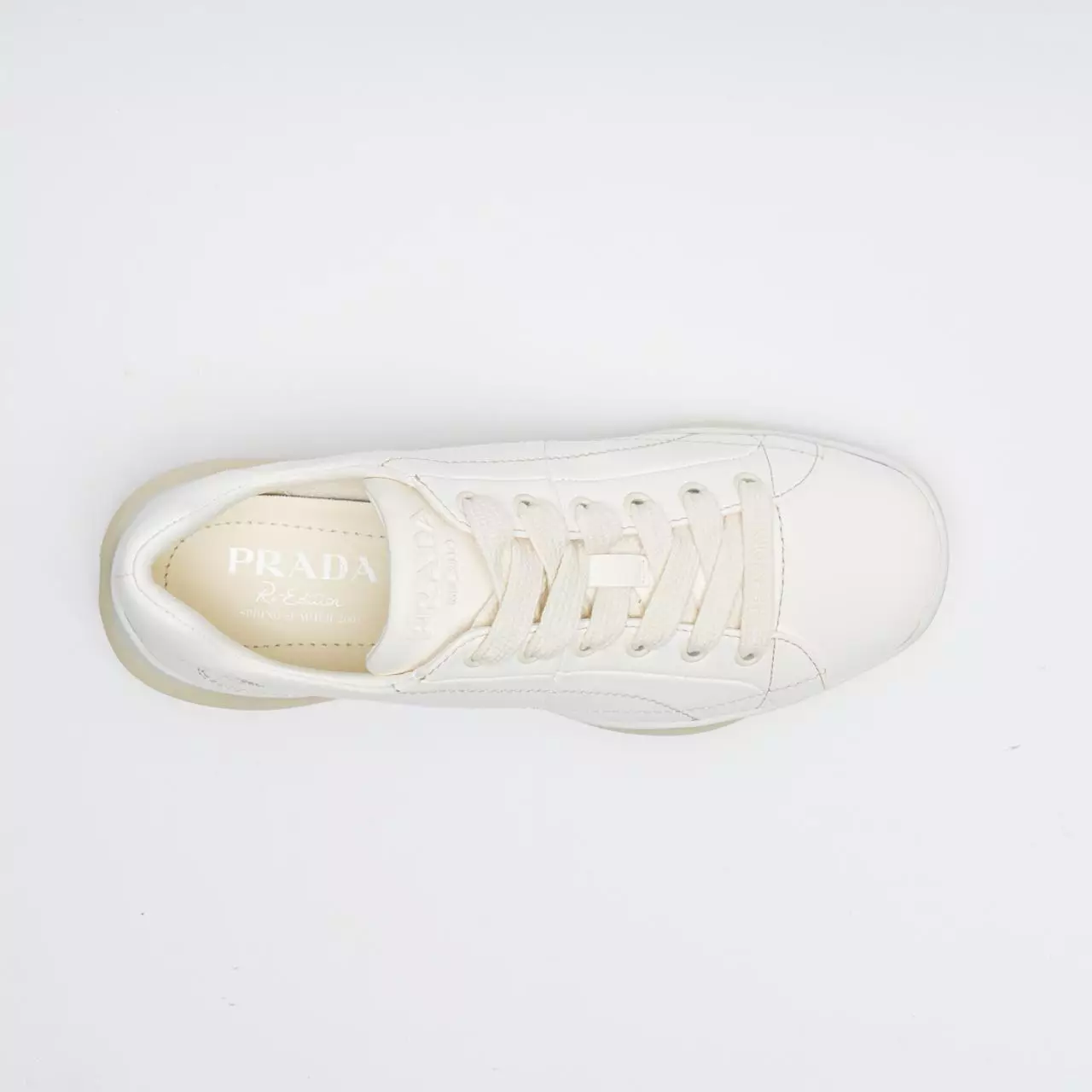 Leather Lace Up Sneakers Ivory Rubber Sole Beige