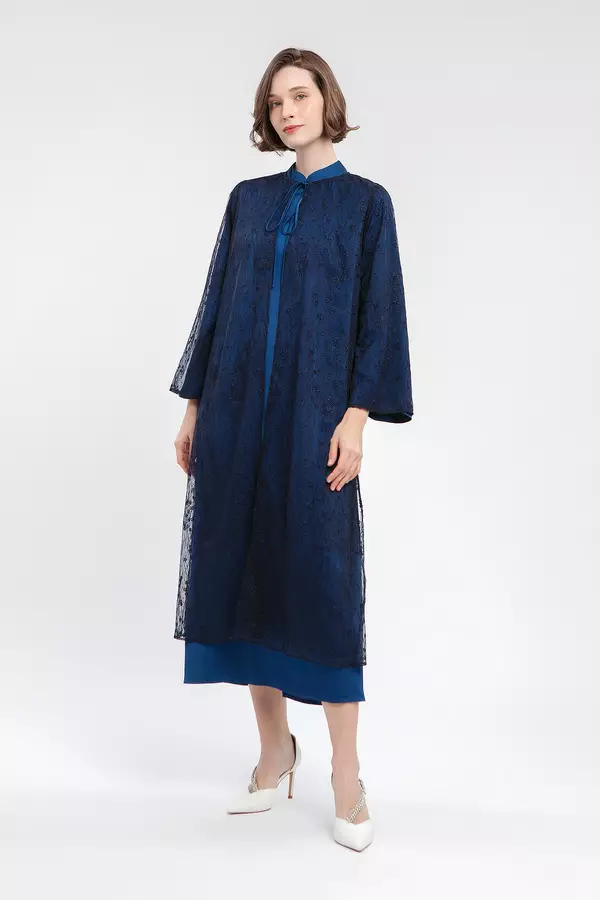 MINIMAL - Askana - Gamis Lace Motif Bunga - Navy Colour Navy