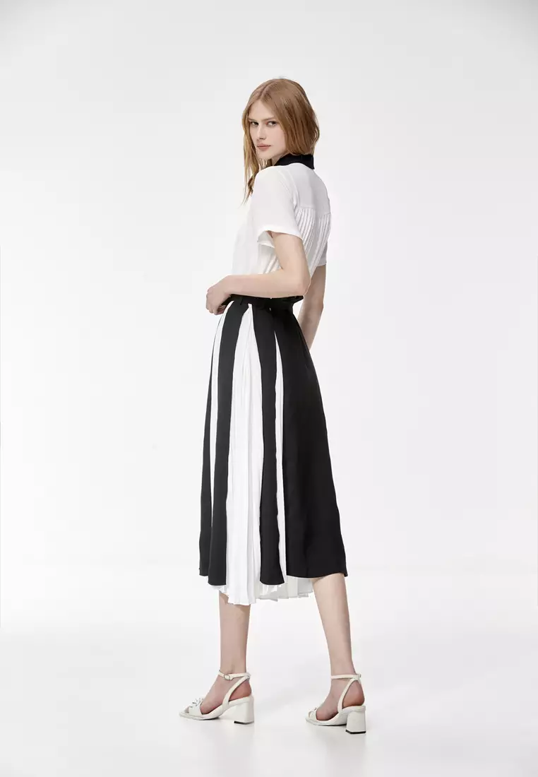 Pleated Colour Block Chiffon Dress