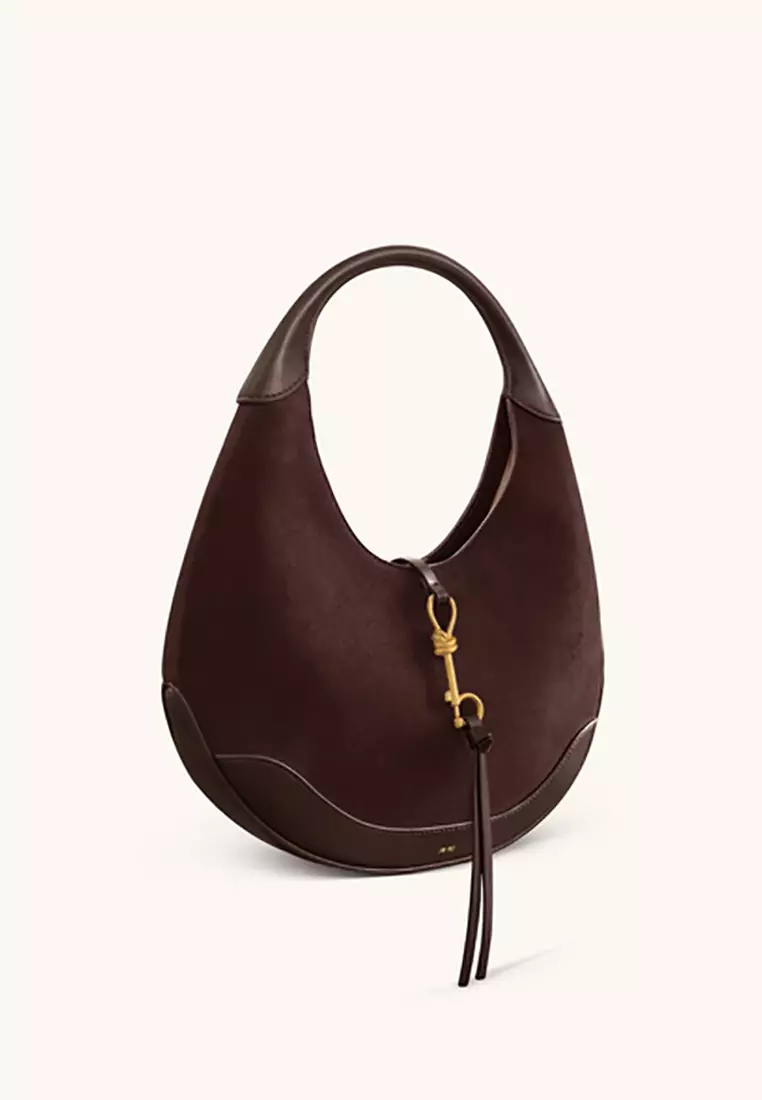 Colette Faux Suede Crescent Hobo Bag – Dark Brown