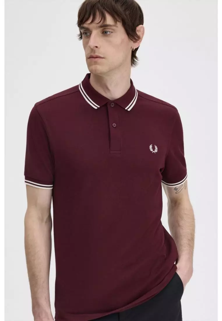 Fred Perry M3600 Twin Tipped Fred Perry Shirt (Oxblood / Ecru / Ecru)