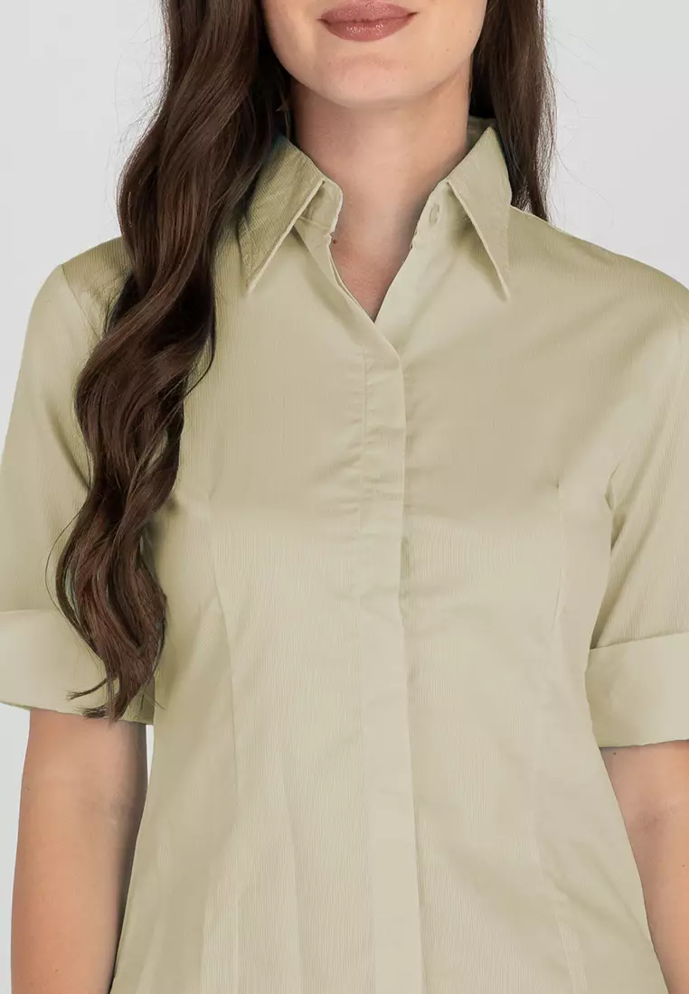 Diana 3/4 Sleeve Plain Button Down Office Blouse