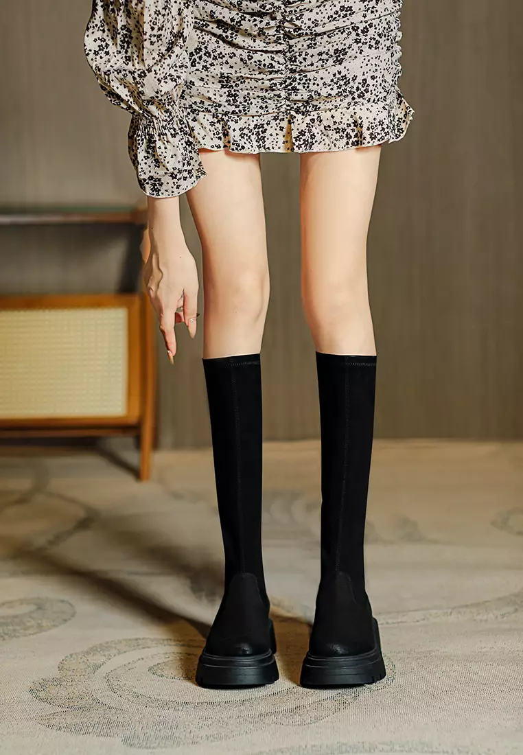 Elastic Suede Fabric Riding Boots TE9021-2