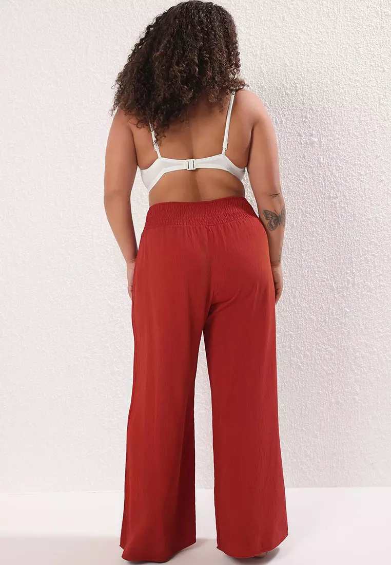 Tile Wide Leg High Waist Beach Wear Plus Size Trousers TBBSS25AR00000