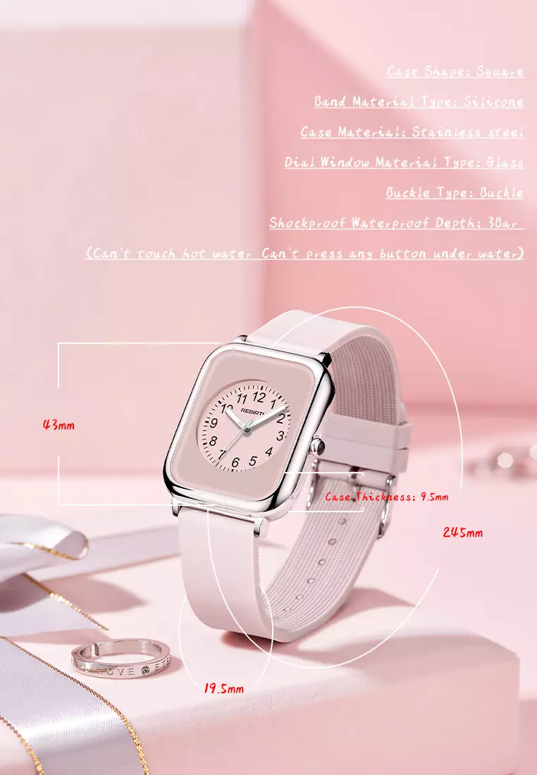 Jam Tangan Wanita Anggun Square Tali silikon Bisnis Display Kuarsa 3ATM Anti Air