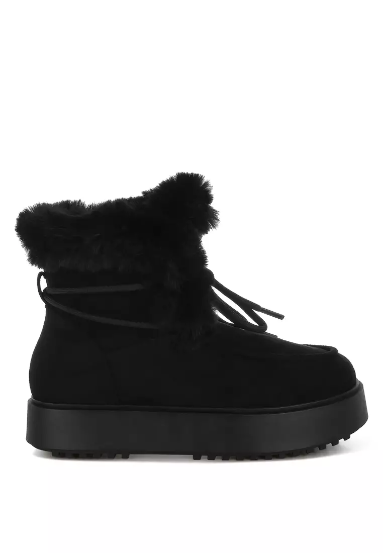 Discount on London Rag  shoes - SKU: Faux Fur Collar Flatform Boots in Black