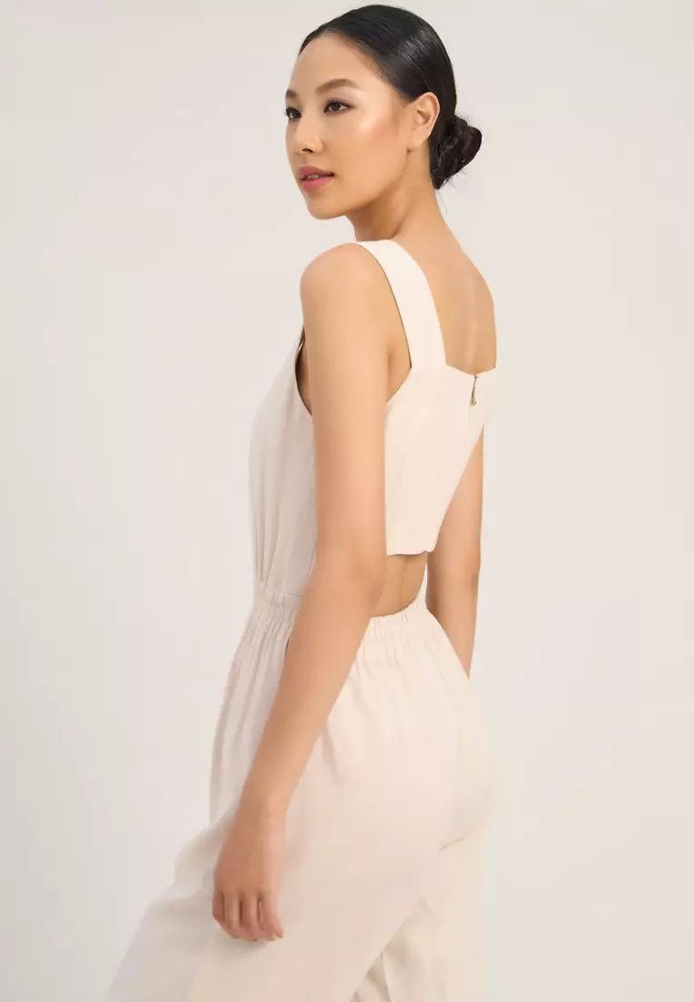 Light Beige Linen Jumpsuit