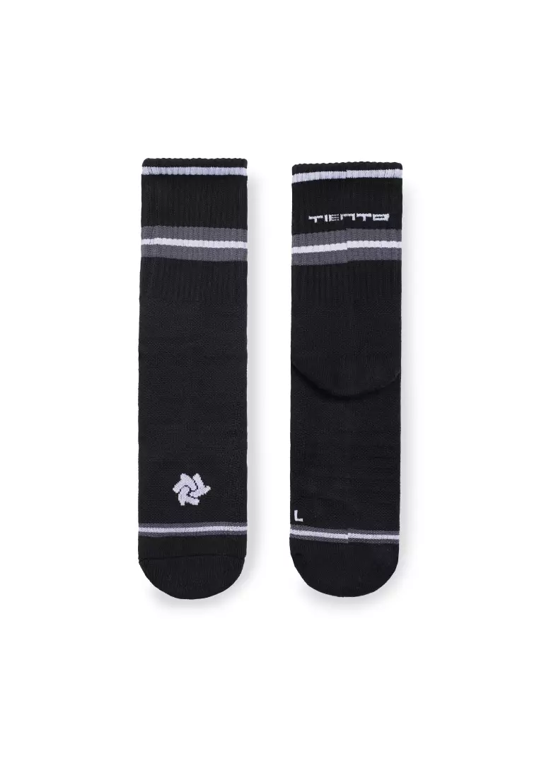 Tiento Compression Socks Crew Black Phantom White Line Kaos Kaki Olahraga Hitam With Anti Bacterial Technology