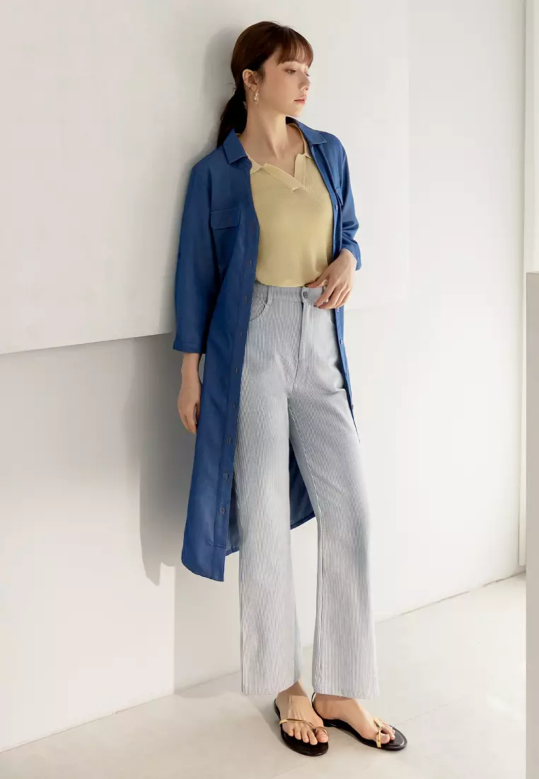 Subtle Striped Shell Button Trousers [BA7796]