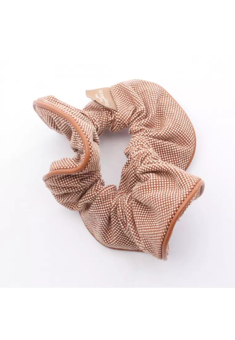 Pre-Loved Hermès scrunchie claudia Blanc air hair accessory toile ash leather Brown off white