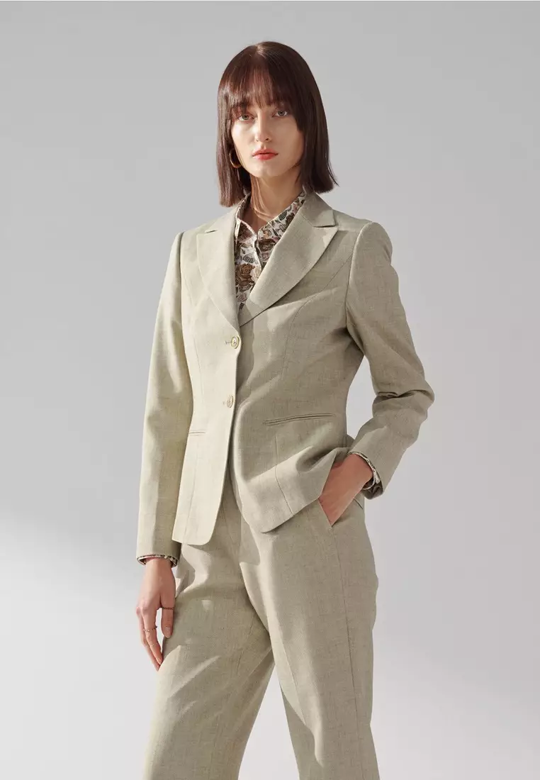 淺抹茶色劍領適中版西裝外套