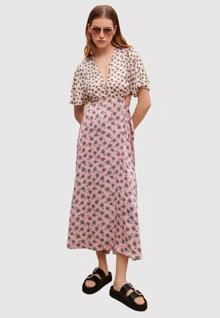Buy Maje Long palm-tree print dress 2023 Online | ZALORA Singapore