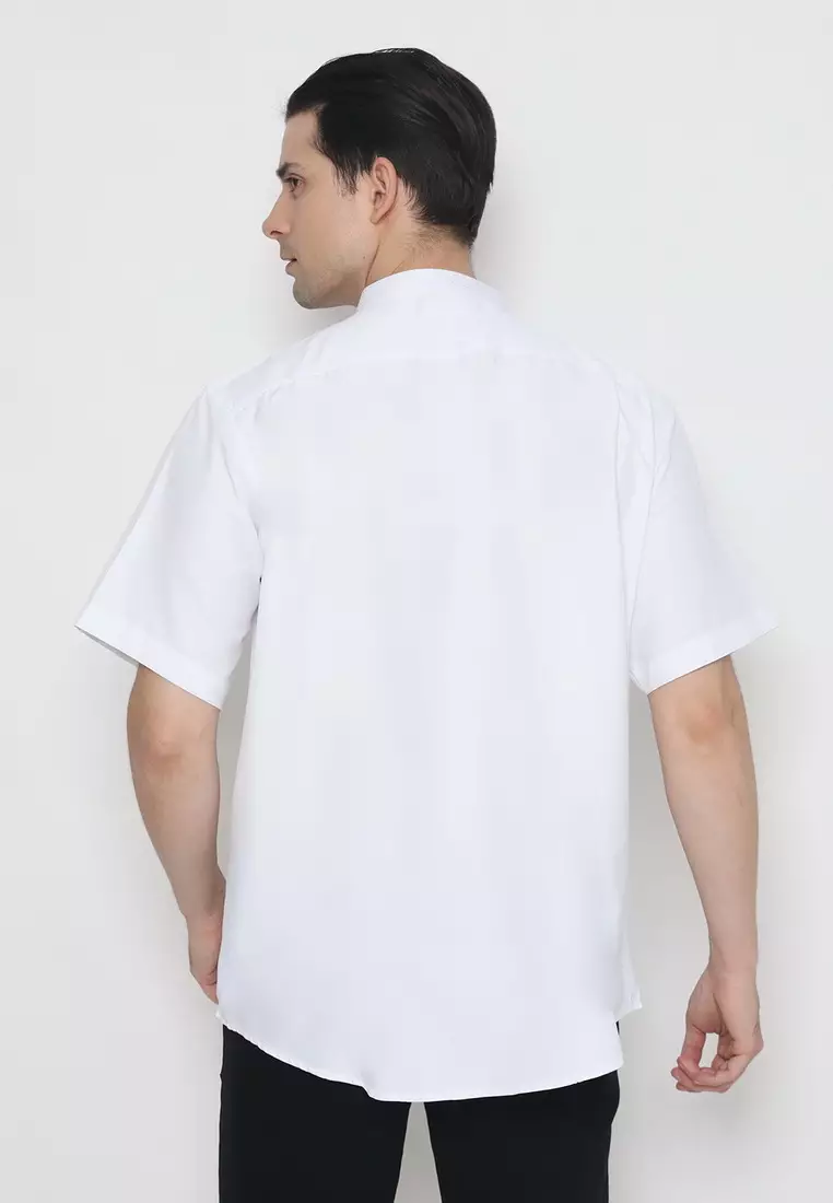 POLICE Kemeja Koko Border Printing Putih Regular Fit Pria