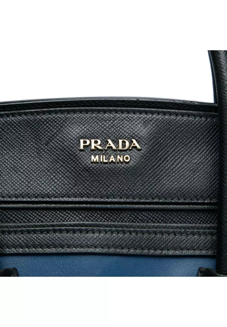 Pre-Loved Prada Bicolor Saffiano Trimmed City Calf Double Zip Satchel