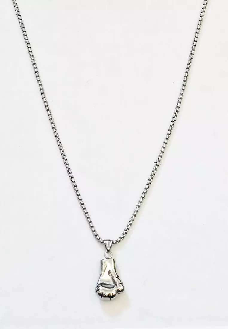 Aksesoris Pria Boxing Glove Stainless Steel Necklace Kalung Pria Silver